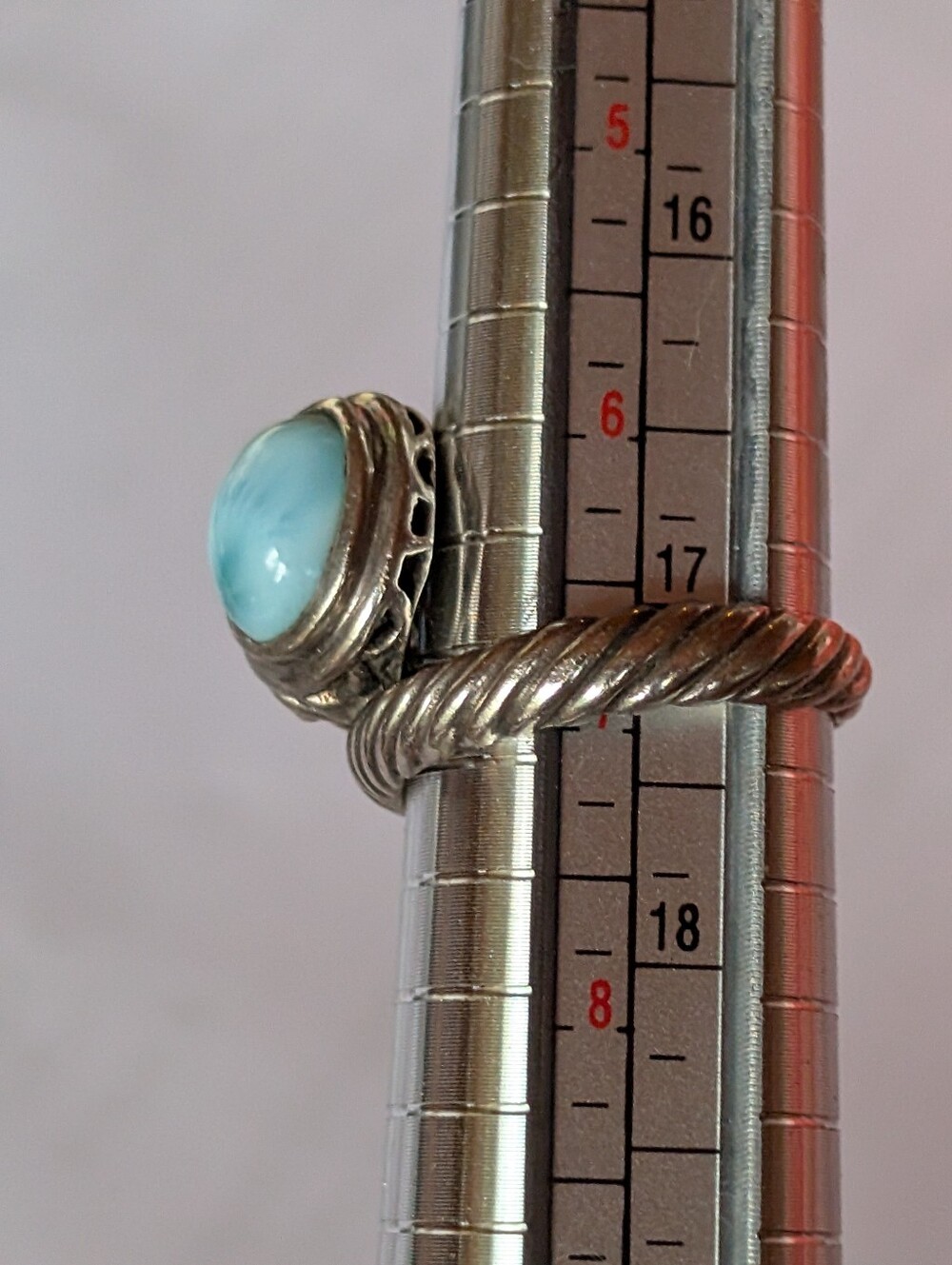 MarahLago Sterling Silver Larimar Cabochon Ring with Pearl Accent - Light Blue - Picture 7 of 8